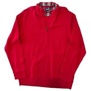 Lands End 1/4 Zip Sweater men’s XL Tall (46/48) Red 100% Cotton Holiday